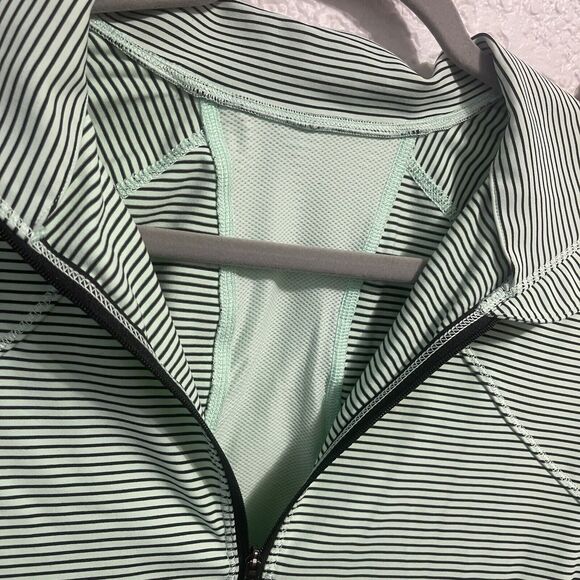 Lululemon Mint Green & Black Striped Quarter Zip Pullover Long Sleeve Top - Picture 2 of 10